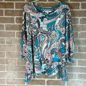 Chico’s Top paisley print XL 3 tunic cotton modal knit